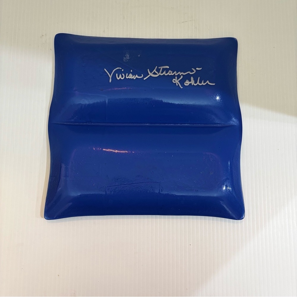 Cobalt Blue Fused Glass Catch All -trinket Plate Dish Signed By Artist - Picture 4 of 9